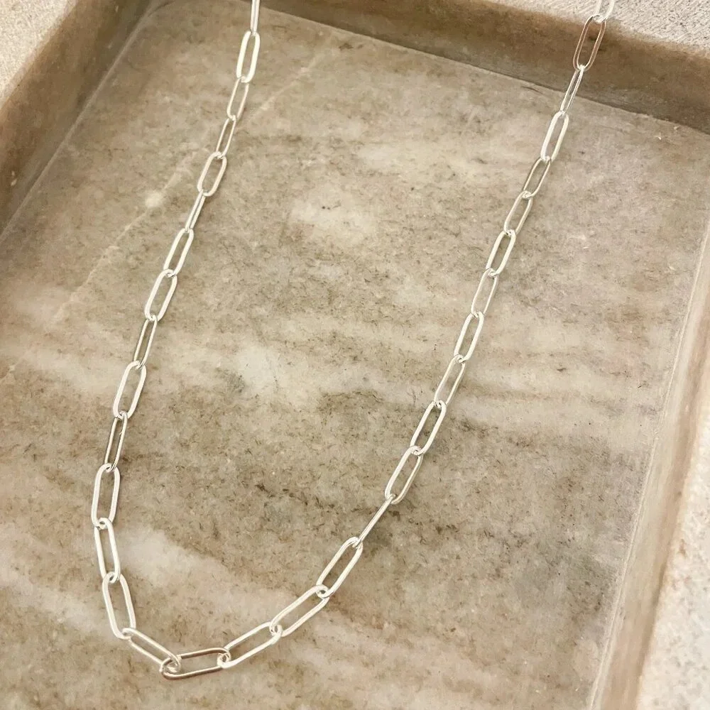 925 Sterling Silver Paperclip Necklace Minimalist Stacking Layer Necklace